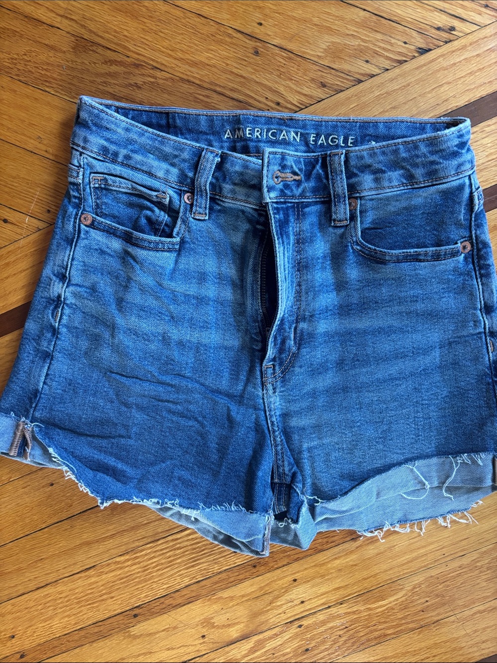 American Eagle Outfitters Blue Denim Frayed Hem Cutoff Shorts
